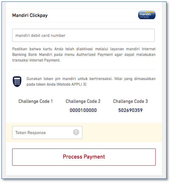 Mandiri Click Pay Payment form