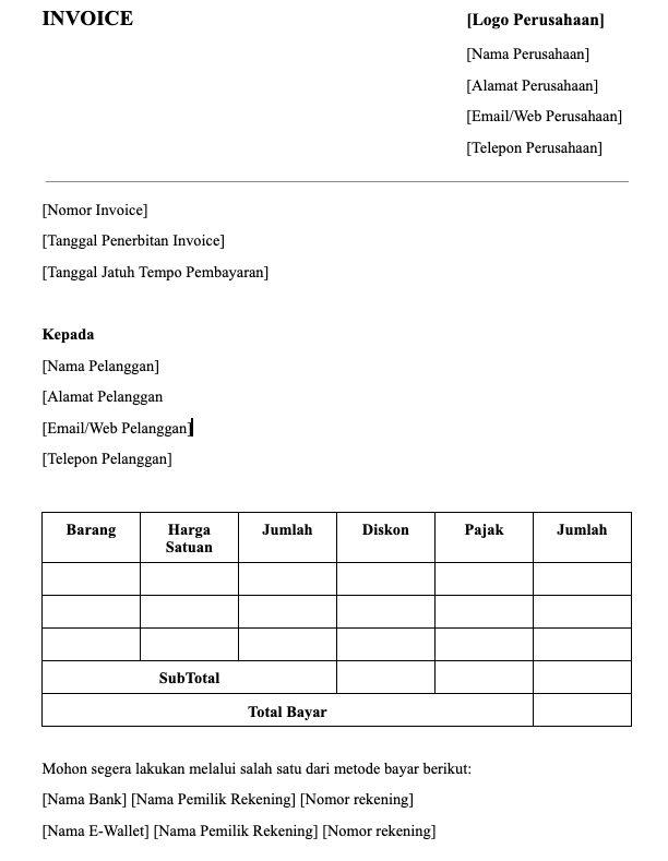 contoh invoice pdf