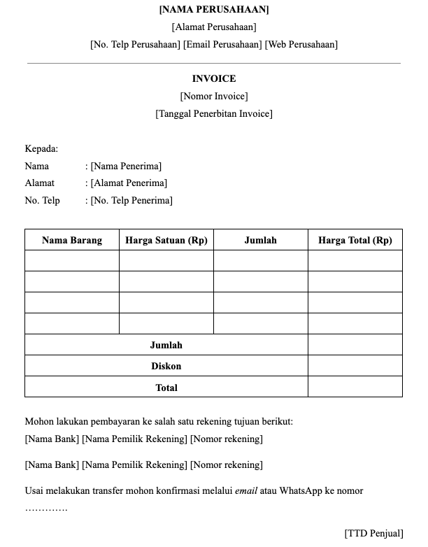 contoh invoice pdf