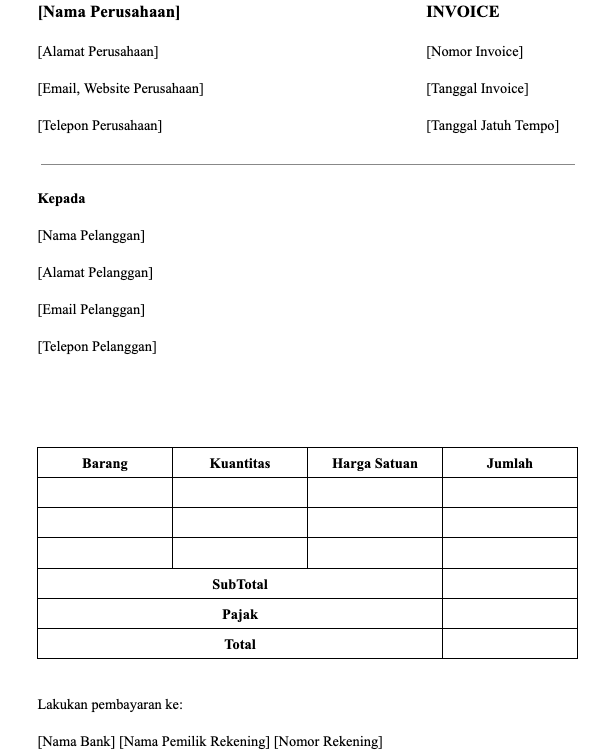 contoh invoice pdf